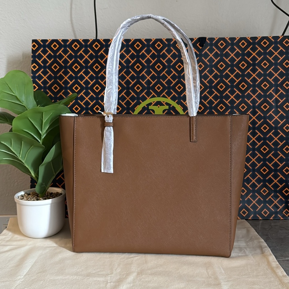 NWT , Tory Burch Emerson zip  Brown large Tote Bag moose color - Picture 6 of 14